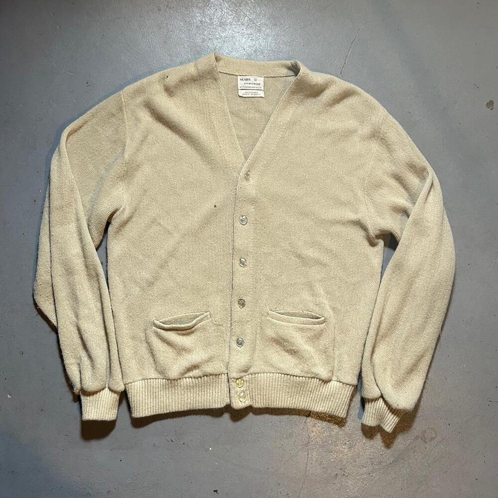 70s sears acrylic cardigan sweater cream